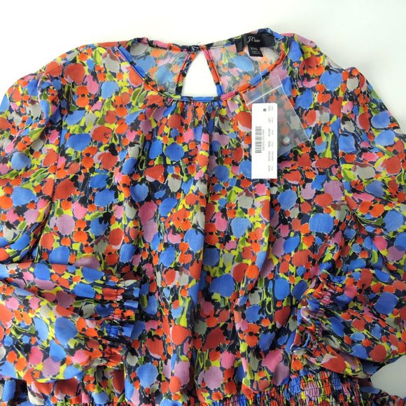 J. Crew Glendale chiffon Dress Watercolor Floral Cinched Smocked Waist XXS - Picture 6 of 11
